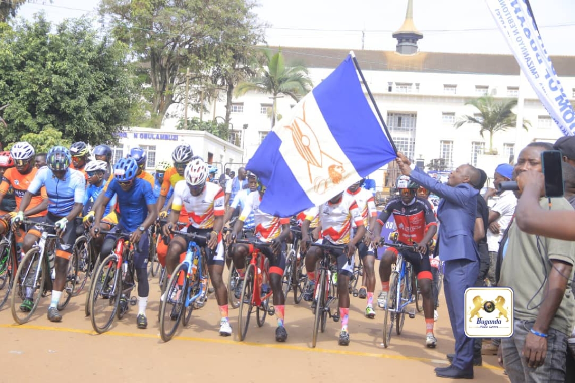 The opening of bicycle races among the different Masaza counties of Buganda at the event The opening of bicycle races among the different Masaza counties of Buganda at the event